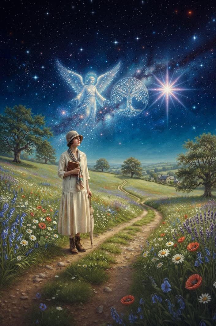 Oracle artwork featuring a woman holding a teacup in a tearoom